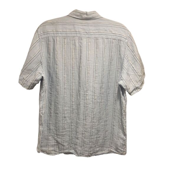 Calvin Klein Mens Preppy nautical blue Striped Linen Button Up Top L Coastal - Picture 4 of 5